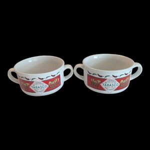 Vintage Collectable Set Of 2 Ceramic McIHENNEY CO. TABASCO 2 Handled Chili Bowls